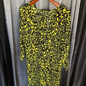 Eloquii Matte Jersey Neon Yellow Green Black Animal Print Short Dress 18W EUC